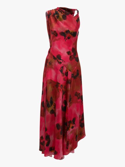 Victoria Beckham Sleeveless Draped Midi Dress In Raspberry Floral Print