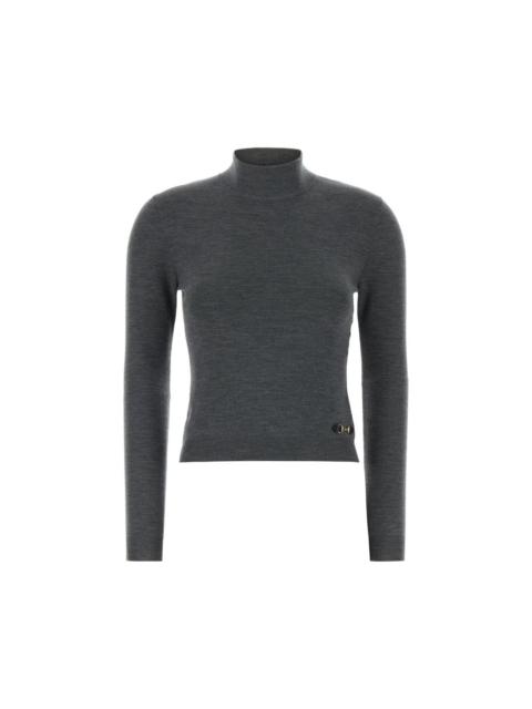 GUCCI GUCCI $1700 Dark Brown Fine Rib Knit Wool Horsebit Top New &