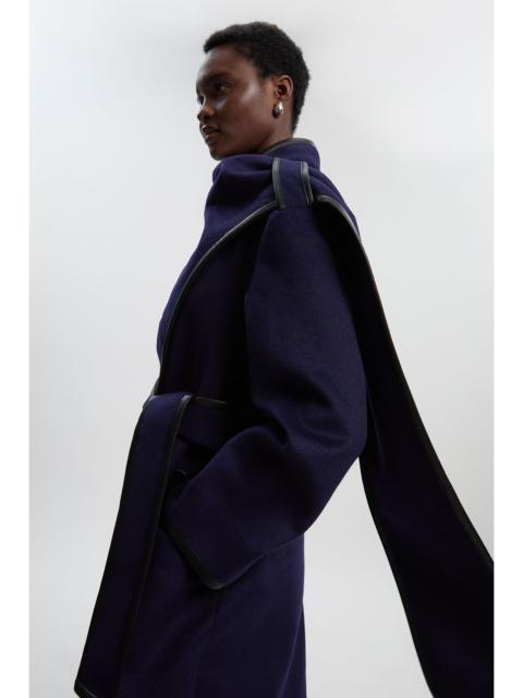 KAREN MILLEN Brushed Wool Pu Mix Scarf Neck Belted Tailored Maxi Coat