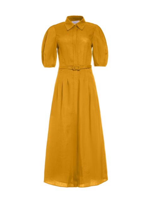 GABRIELA HEARST Maude Pleated Midi Shirtdress in Golden Birch Aloe Linen