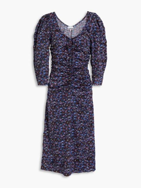 GANNI Floral-print stretch-satin midi dress