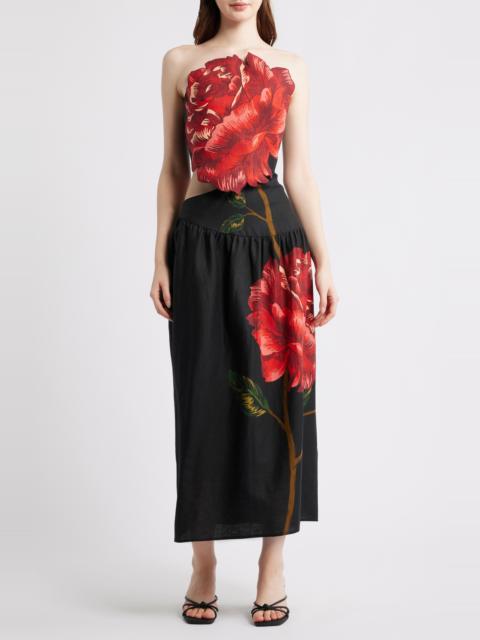 FARM RIO FARM Rio Rosalia Placed Rose Strapless Dress in Black at Nordstrom