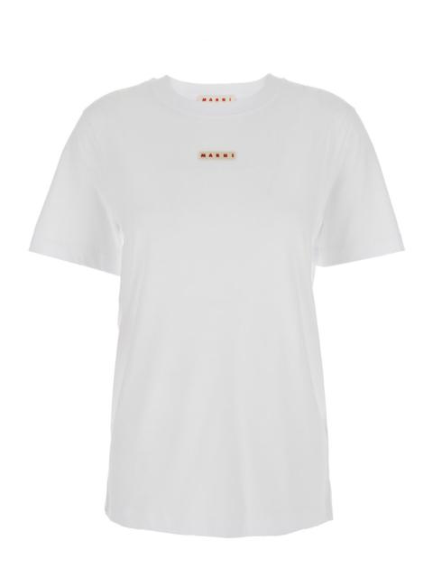 Marni Women White Crewneck T-Shirt With Logo Patch On The Front In Cotton Woman