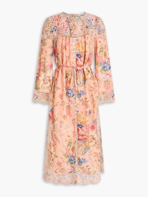 Zimmermann Broderie anglaise-trimmed floral-print linen midi dress