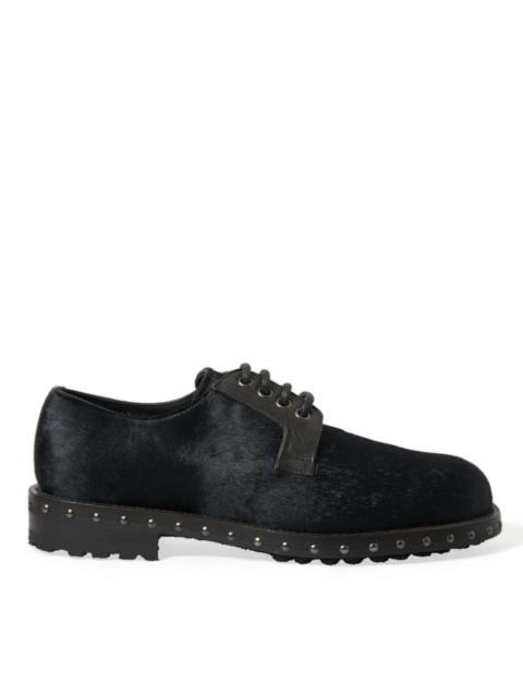 Dolce & Gabbana Black Stable Fur Derby SAN PIETRO Dress Shoes