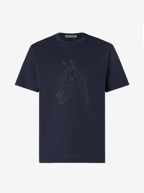 CORNELIANI Blue navy crewneck jersey t-shirt with print