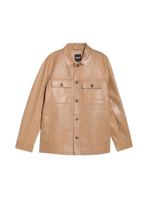 BOSS BOSS Malid Leather Button-Up Shirt Jacket in Medium Beige at Nordstrom