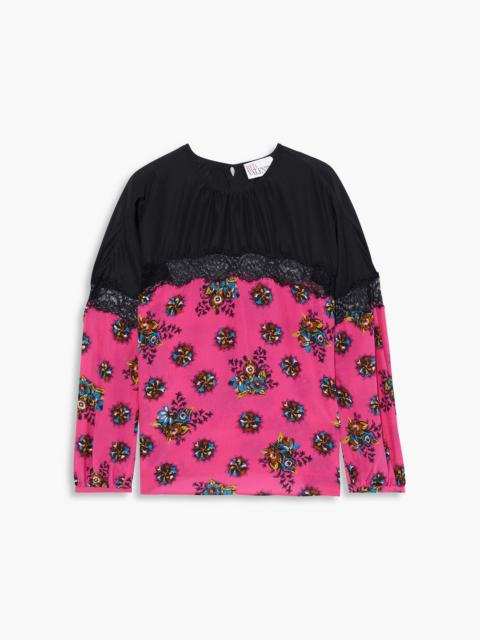 REDValentino Lace-trimmed floral-print silk crepe de chine blouse