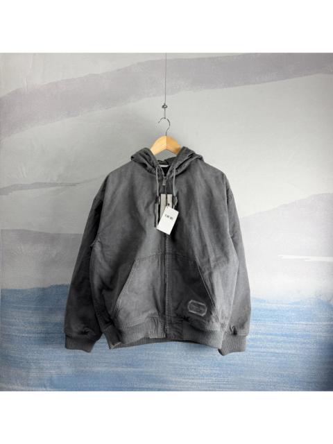 Dior Dior Washed Grey Hooded Denim Jacket with Embroidered Logo Patch and Slogan