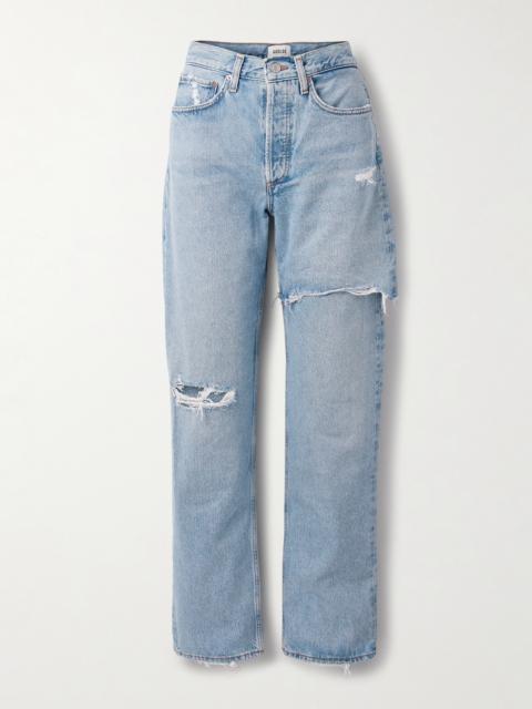 AGOLDE Amryn Distressed High-rise Wide-leg Jeans