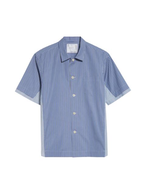 sacai Sacai Mixed Stripe Cotton Poplin Button-Up Shirt in Blue Stripe at Nordstrom