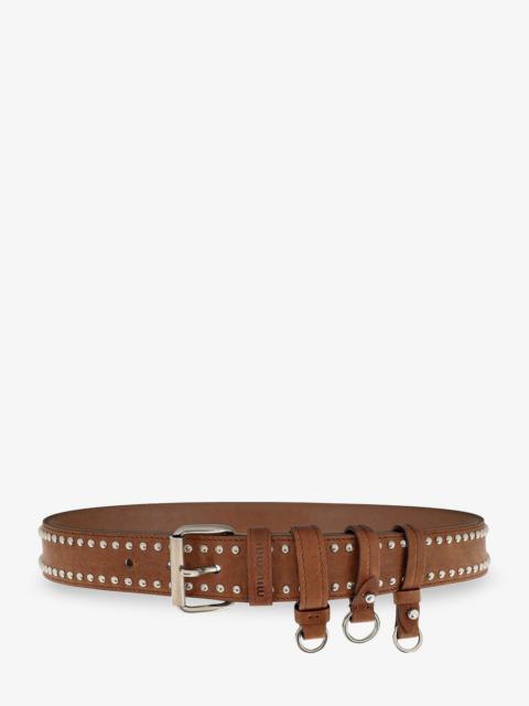 Miu Miu Miu Miu Aviator Nappa Belt with Keychain Charm Brown