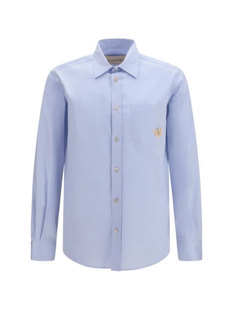 Valentino Valentino Cotton Shirt with Butterfly Embroidery Light Cloud