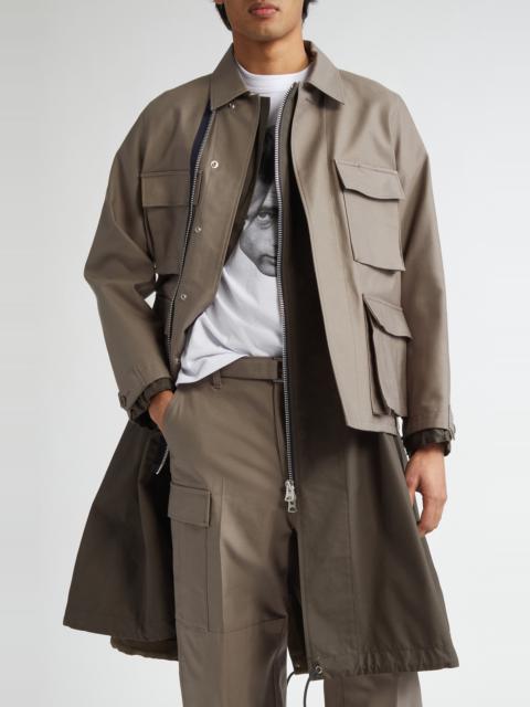 sacai Sacai x WTAPS® Layered Mixed Media Coat in Taupe/Dark Khaki at Nordstrom