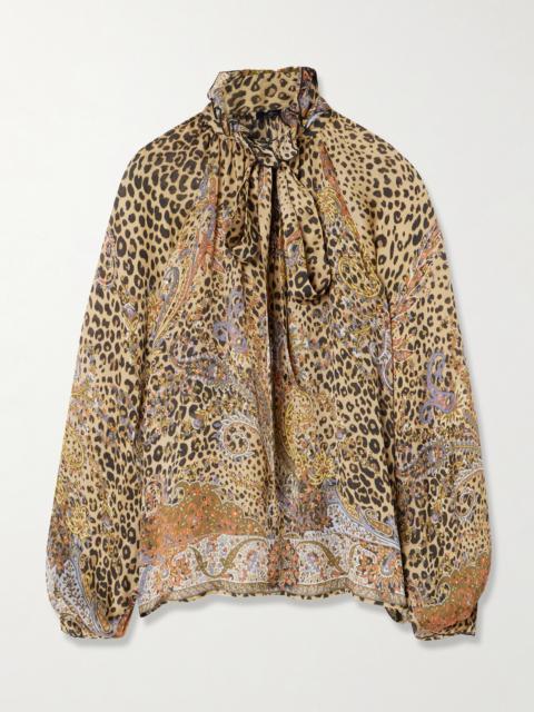 Etro Pussy-bow Gathered Printed Silk-chiffon Blouse