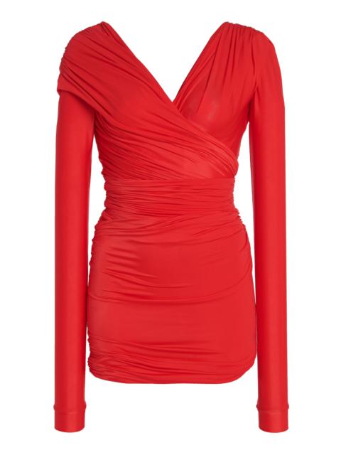 BALENCIAGA Ruched Jersey Mini Dress red