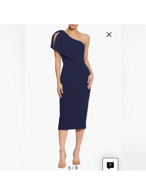 Other Designers New! Dress the Population Tiffany One-Shoulder Midi‎ Dress in Midnight Blue Sz M