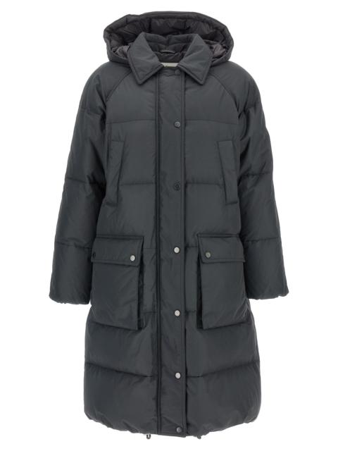 Brunello Cucinelli Shiny Zipper Pull Puffer Jackets Gray