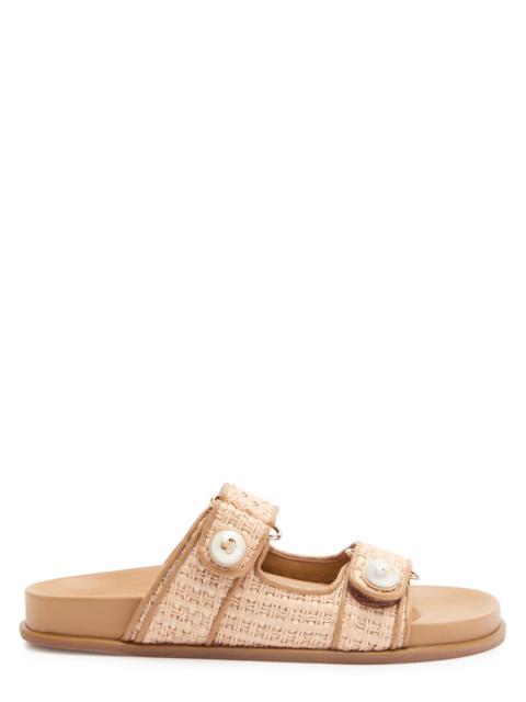 JIMMY CHOO Jimmy Choo Fayence Embellished Raffia Sliders