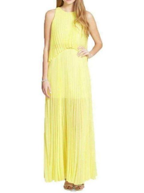 Other Designers Jenine Neon High Split Pleated Skirt Maxi Dress