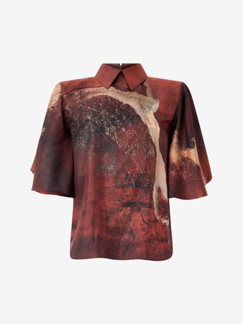 Roberto Cavalli Red Silk Shirt With Marble Print