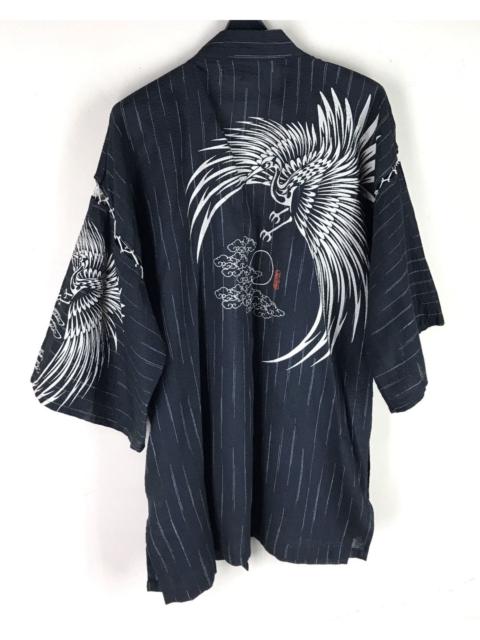 Other Designers Japanese Brand - Japanese Kimono Black Big Logo Printed Peacock