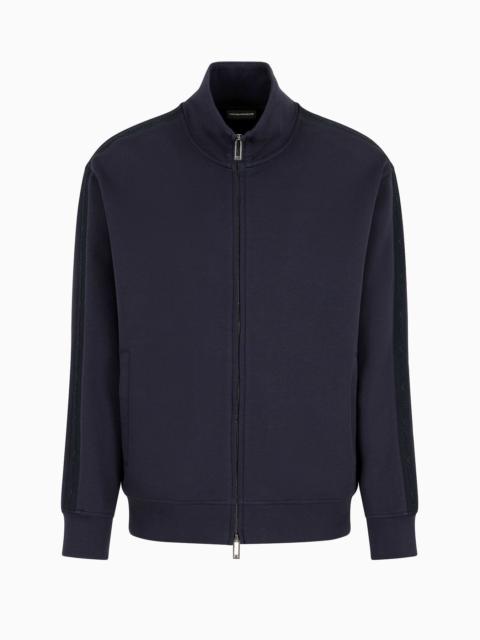 EMPORIO ARMANI Double-jersey full-zip sweatshirt with embossed logo lettering tape