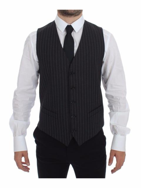 Dolce & Gabbana Gray Striped Wool Logo Vest