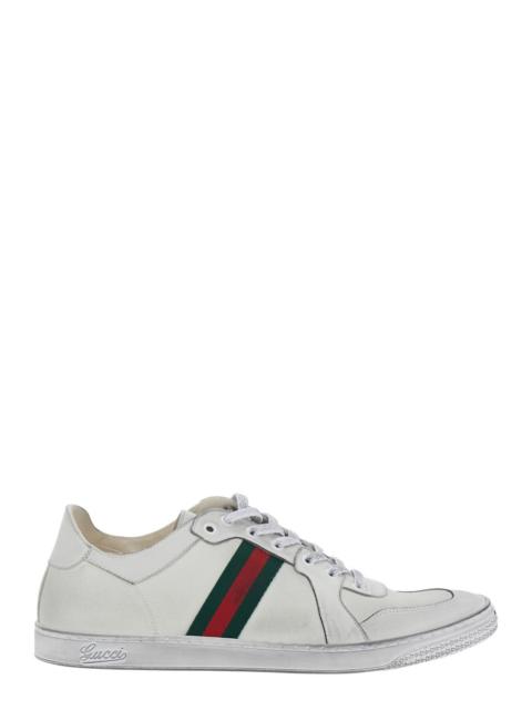 GUCCI Gucci Men 'Coda' White Low Top Sneakers With Web Detail On The Side In White Leather For Men