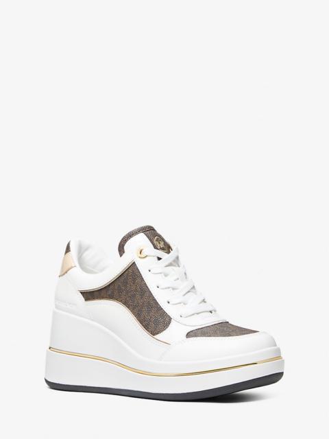MICHAEL KORS Emmy Signature Logo and Leather Wedge Trainer