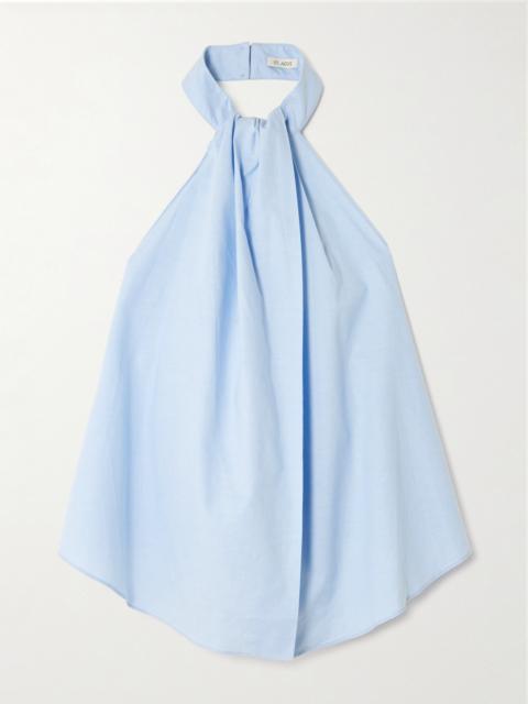 ST. AGNI Open-back Gathered Organic Cotton-poplin Halterneck Top