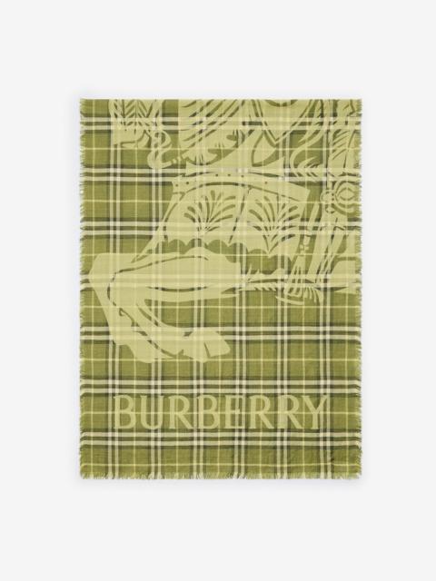 Burberry Wide EKD Check Wool Silk Scarf