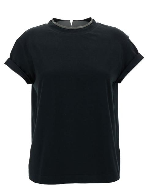 Brunello Cucinelli Brunello Cucinelli Women Black T-Shirt With  Monile Detail In Cotton Woman
