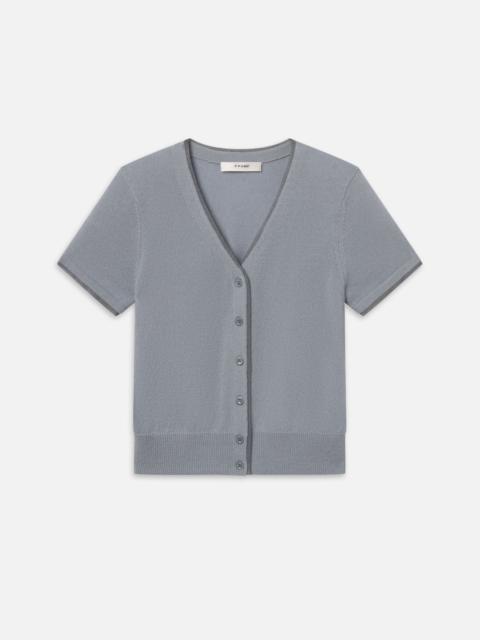 FRAME The Cashmere Mix Trim Cardi in Grey Blue
