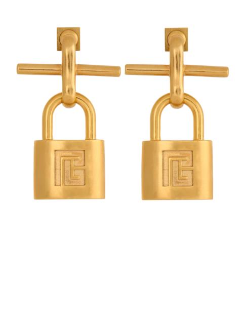 Balmain Brass Pulse padlock earrings