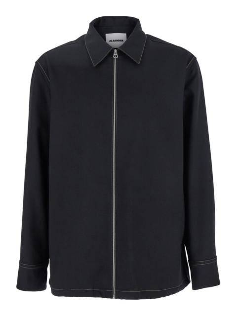 Jil Sander Jil Sander Men Black Zip-Up Shirt With Contrasting Stitching In Tech Fabric Man