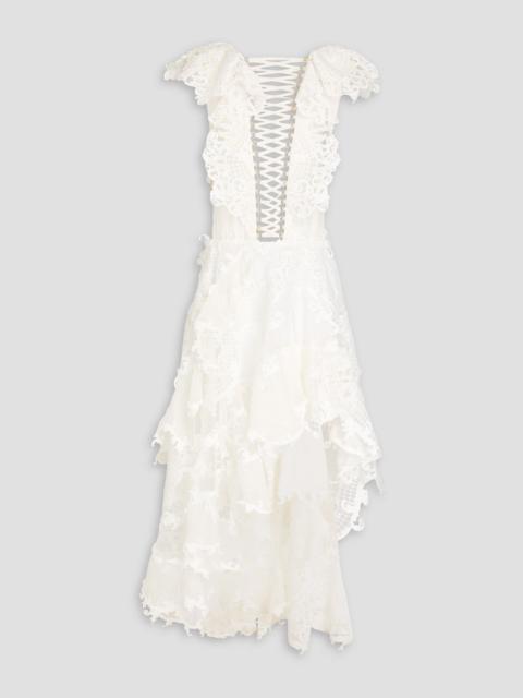 Zimmermann Linen and silk-blend gauze, guipure lace and tulle dress