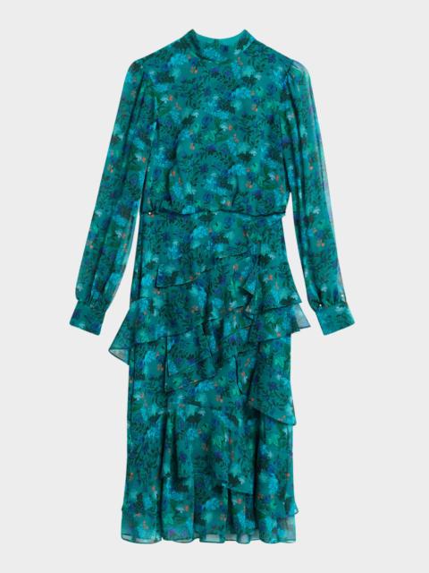SALONI Isa Mock-Neck Floral-Print Silk Midi Dress