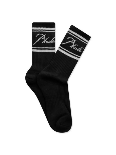 Rhude SCRIPT LOGO SOCK - BLACK/LIGHT BLUE