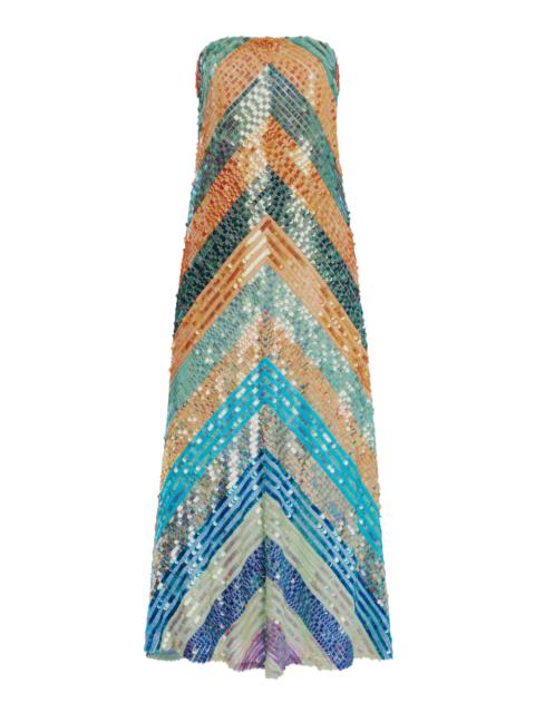CHRISTOPHER JOHN ROGERS Strapless Hand-Embellished Midi Dress multi