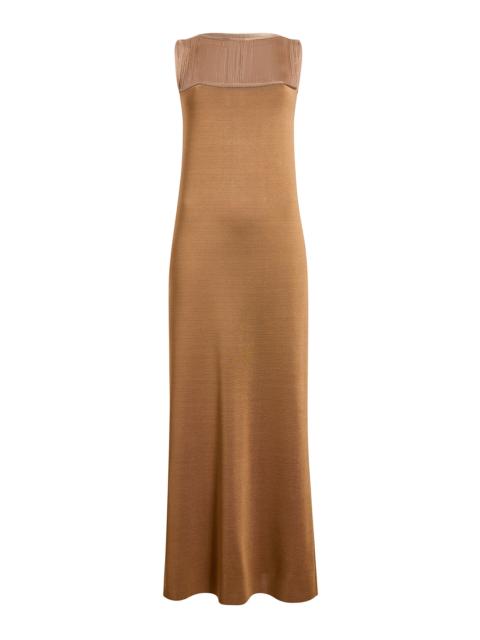 KHAITE Ruslan Fringed Knit Maxi Dress gold