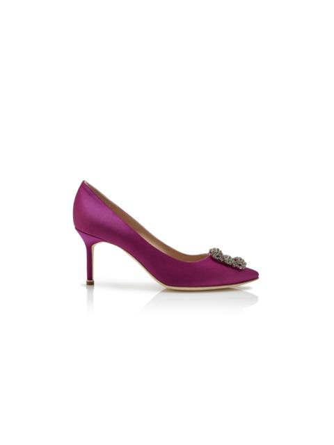 Manolo Blahnik Dark Fuchsia Satin Jewel Buckle Pumps