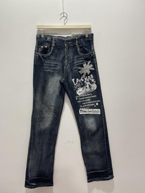 Other Designers Vintage - VINTAGE ENGINE ROTATION POEM MOTORCYCLE DISTRESSED JEANS