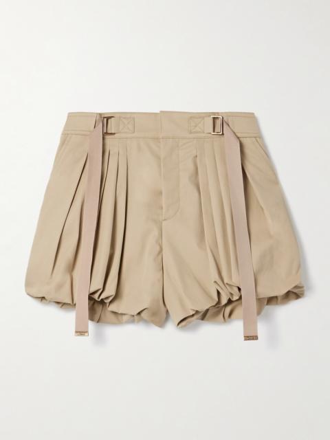 Chloé Embroidered Buckled Pleated Cotton-poplin Shorts