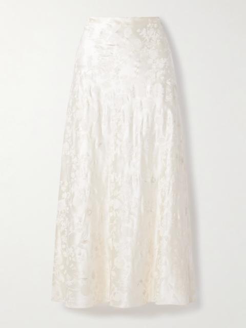 DANIELLE FRANKEL Desi Painted Silk And Wool-blend Satin Maxi Skirt