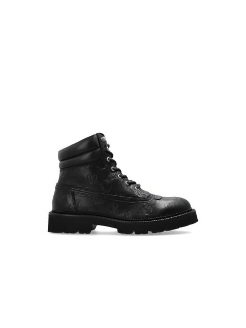 DSQUARED2 DSQUARED2 D2 Monogram Black Leather Ankle Boots New & Authen