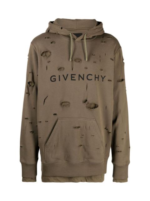 Givenchy LOGO-PRINT DISTRESSED-EFFECT HOODIE