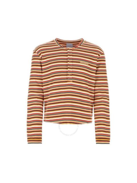 BLUEMARBLE Bluemarble Men's Orange / White Striped Ribbed Henley T-Shirt