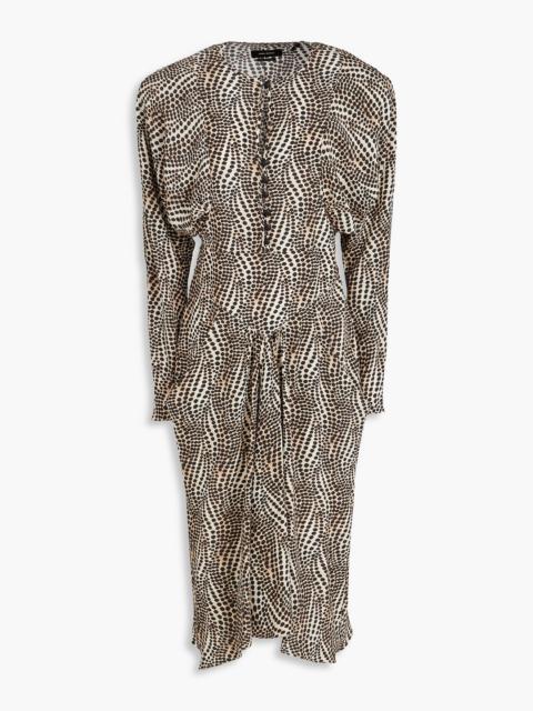 Isabel Marant Ibelky gathered printed stretch-silk crepe de chine midi dress