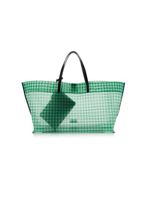 STAUD Christos Large Gingham-Mesh Tote Bag green